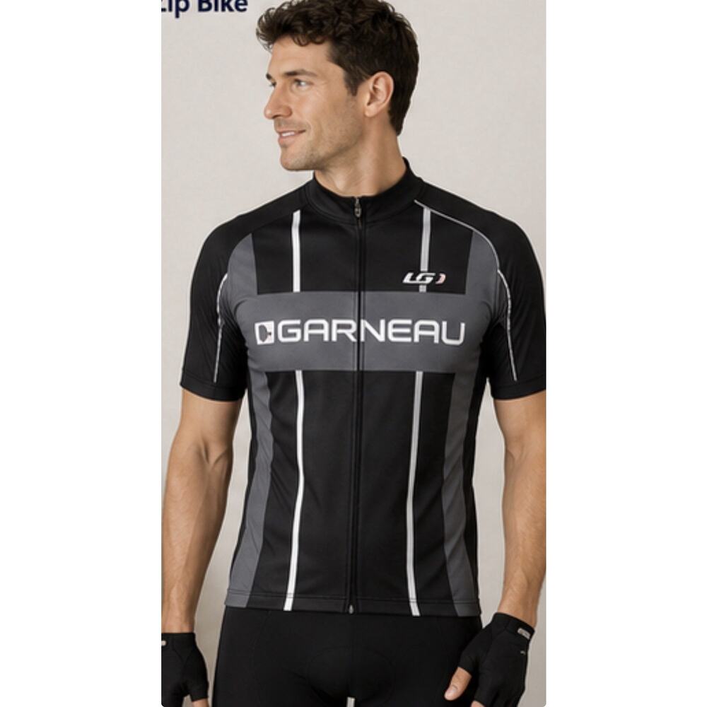 Louis Garneau Cycling Jersey Men Medium Black Gray Full Zip Bike USA